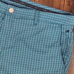 Maide Bonobos Aqua Blue Check Golf Shorts Mens 40 Waist Performance Flat Front‎